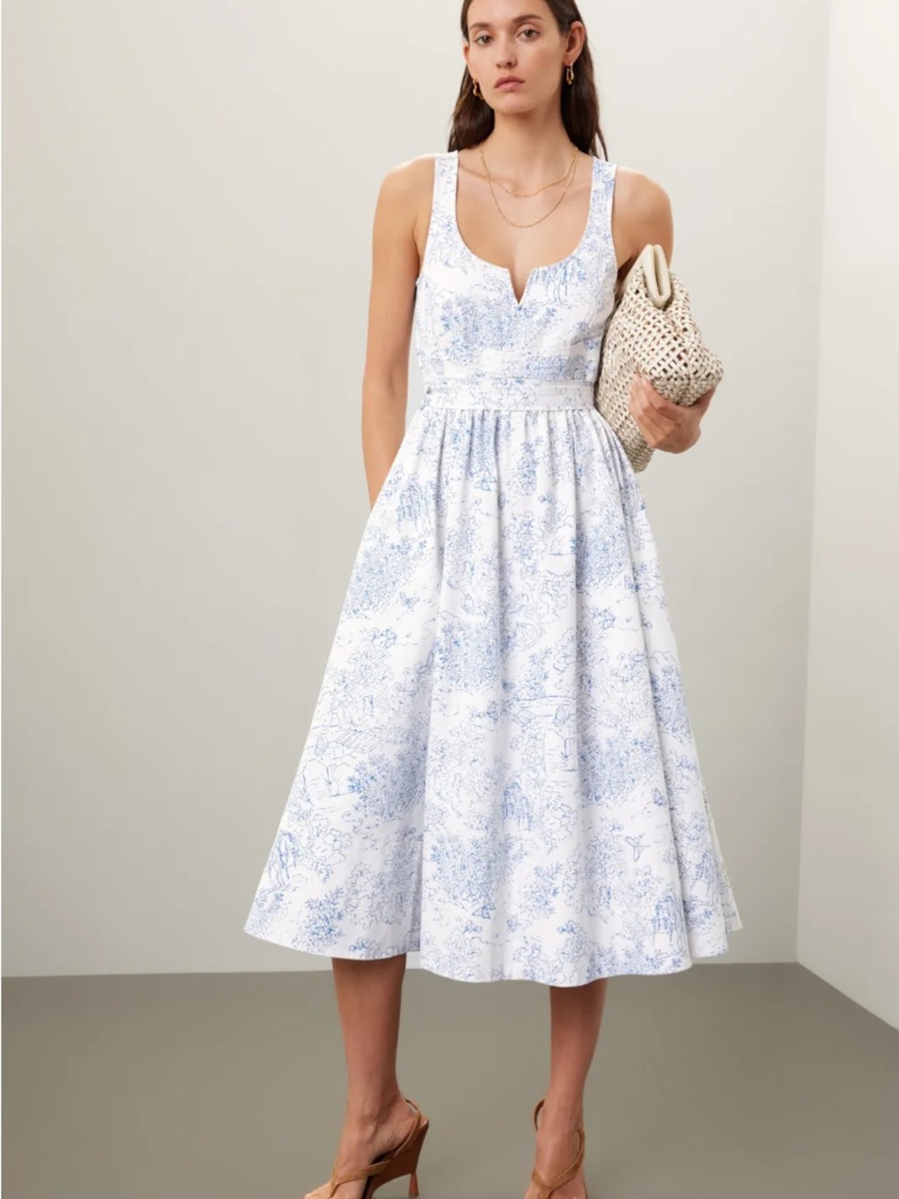Cinq à Sept Garden Toile Ebba Dress, Light Blue Printed Midi Floral Dress
